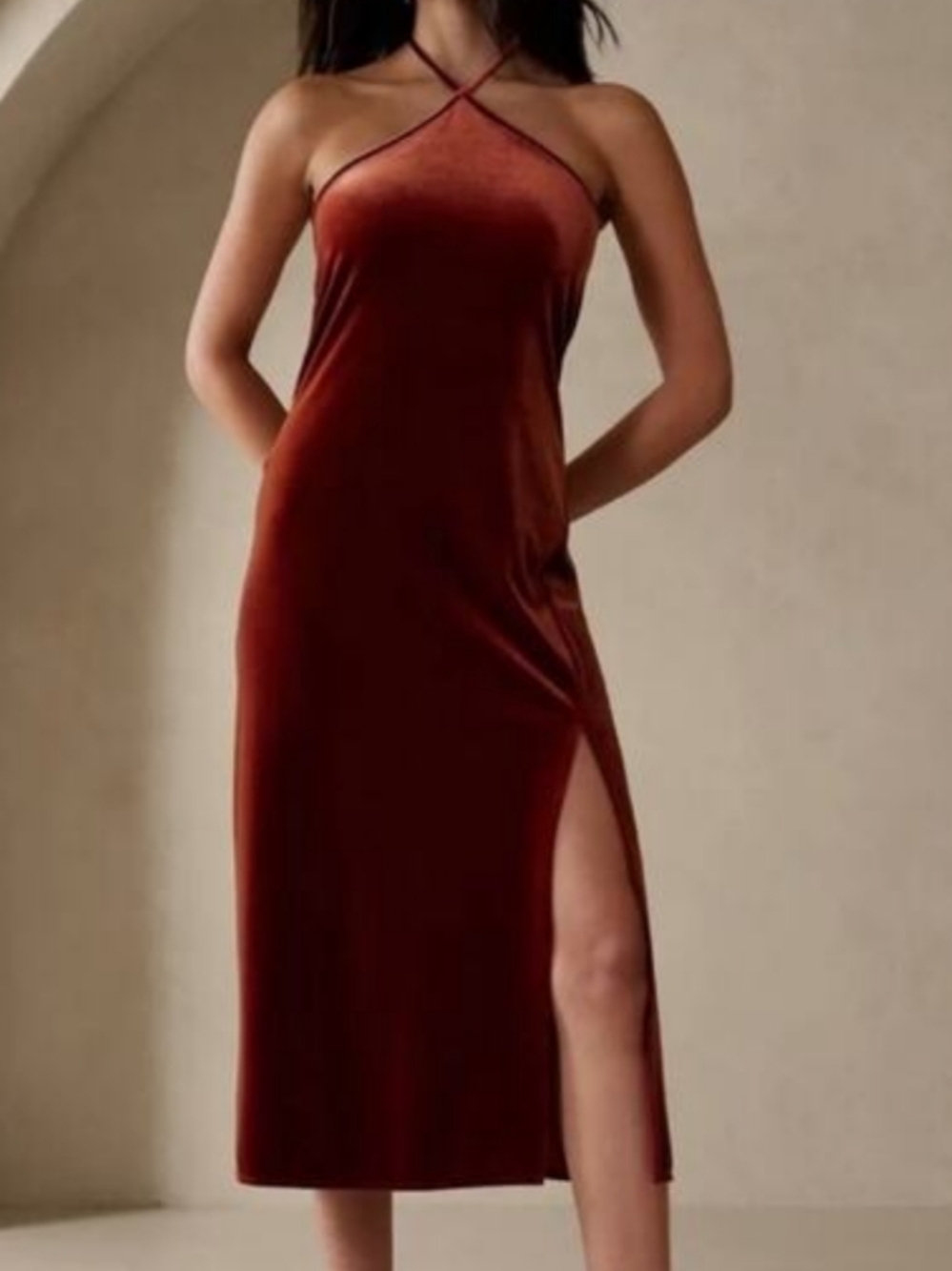 Banana Republic Velvet Dress in Rust Orange/Red (XS Petite) - Picture 5 of 5